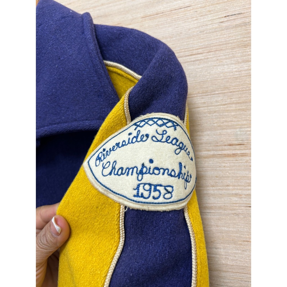 1950s Vintage Wool Blue & Yellow Varsity Letterman Jacket 1958 Ooak FOOTBALL 38